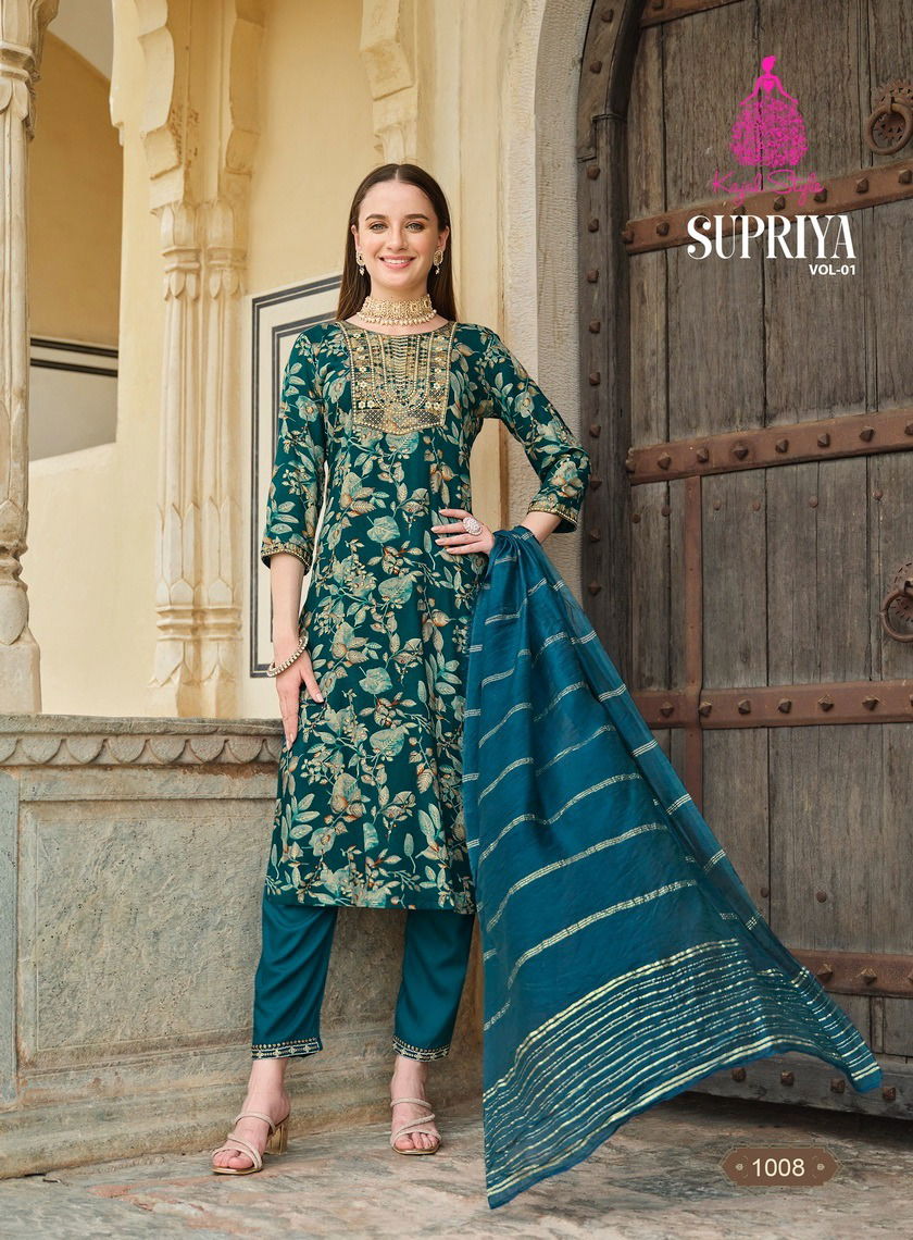 Supriya Vol 1 By Kajal Style Straight Cut Embroidery Kurti With Bottom Dupatta Wholesale Price In Surat
